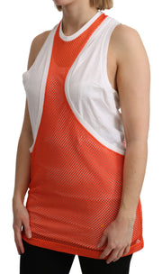 Dsquared² Orange White Crewneck Sleeveless Tank T-shirt Dress Top