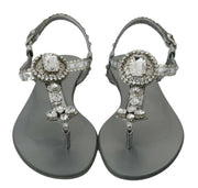 Dolce & Gabbana Silver Crystal Sandals Flip Flops Shoes