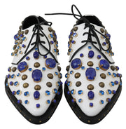 Dolce & Gabbana White Leather Crystals Dress Broque Shoes