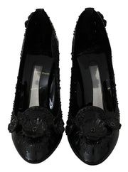 Dolce & Gabbana Black Floral Crystal CINDERELLA Heels Shoes