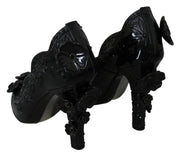Dolce & Gabbana Black Floral Crystal CINDERELLA Heels Shoes