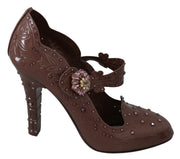 Dolce & Gabbana Brown Floral Crystal CINDERELLA Heels Shoes