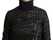 Dolce & Gabbana Black Sequined Knitted Turtle Neck Sweater