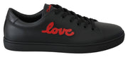 Dolce & Gabbana Black Leather Love Heart Sneakers Womens Shoes
