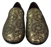 Dolce & Gabbana Gold Jacquard Flats Mens Loafers Shoes