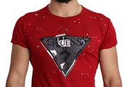 Guess Red Cotton Logo Print Men Casual Top Perforated T-shirt
