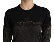 Dolce & Gabbana Black Shiny Lurex Lace Insert Pullover Top