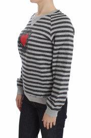 Exte Gray Striped Cotton Crewneck Sweater