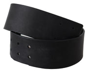 GF Ferre Black Genuine Leather Wide Logo Waist Belt