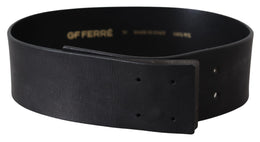 GF Ferre Black Genuine Leather Wide Logo Waist Belt