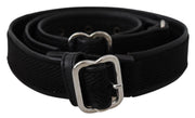 GF Ferre Black Leather Silver Chrome Metal Buckle Belt