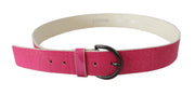 John Galliano Pink Leather Letter Logo Design Round Buckle Belt