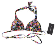 Dolce & Gabbana Black Floral Print Swimsuit Beachwear Bikini Tops