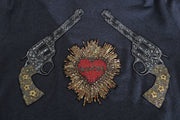Dolce & Gabbana Gray Hooded Red Crystal Heart Gun Sweater