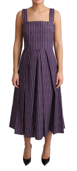 Dolce & Gabbana Purple Striped Cotton A-Line Stretch Dress