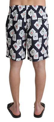 Dolce & Gabbana Black Card Deck Print Beachwear Swimshorts