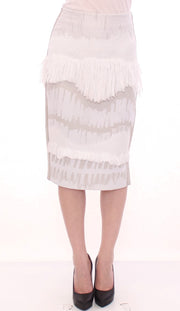 Arzu Kaprol White Acrylic Straight Pencil Skirt