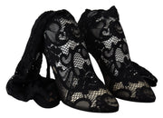 Dolce & Gabbana Black Taormina Lace Socks Boots Shoes Pumps
