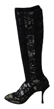 Dolce & Gabbana Black Taormina Lace Socks Boots Shoes Pumps