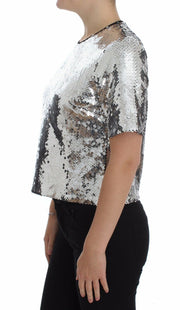 Dolce & Gabbana Silver Sequined Crewneck Blouse T-shirt Top