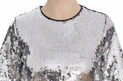 Dolce & Gabbana Silver Sequined Crewneck Blouse T-shirt Top