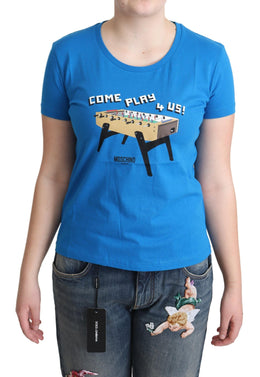 Moschino Blue Cotton Come Play 4 Us Print T-shirt