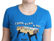 Moschino Blue Cotton Come Play 4 Us Print T-shirt
