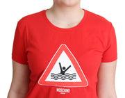 Moschino Red Cotton Swim Graphic Triangle Print  T-shirt