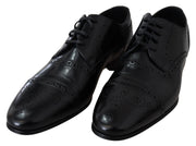 Dolce & Gabbana Black Leather Men Derby Formal Loafers Shoes