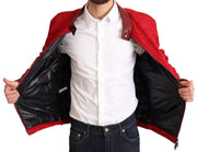 Dolce & Gabbana Red Brocade Bomber Gold Crown Logo Coat Jacket