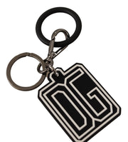 Dolce & Gabbana Black White DG Rubber Logo Silver Ring Keychain