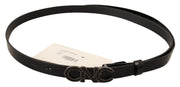 Costume National Black Leather Letter Logo Buckle Belt