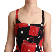 Dolce & Gabbana Black Red Bag Print A-line Mid Length Dress