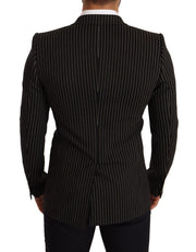Dolce & Gabbana Black White Striped Slim Fit Coat Blazer