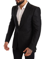 Dolce & Gabbana Black Linen Slim Fit Coat Jacket Blazer