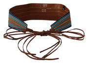 Exte Brown Leather Wide Waistband Tie Fastening Belt