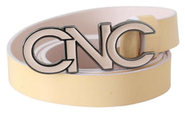 Costume National Beige Leather Pink Letter Logo Belt