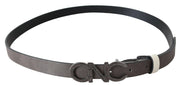 Costume National Belt Mettalic Gray Leather Logo Belt