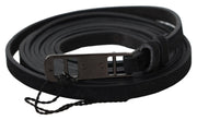 Costume National Black Leather Skinny Logo Buckle Belt