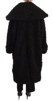 Dolce & Gabbana Black Polyester Fur Trench Coat Jacket