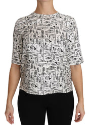 Dolce & Gabbana White Musical Instruments Print Blouse