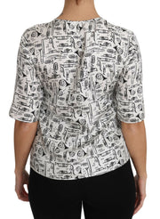 Dolce & Gabbana White Musical Instruments Print Blouse