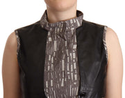 Comeforbreakfast Brown Black Vest Leather Sleeveless Top Blouse