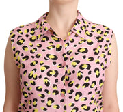Love Moschino Pink Leopard Print Sleeveless Collared Polo Top
