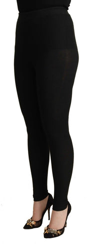 Dolce & Gabbana Black Cashmere Stretch Waist Tights Pants