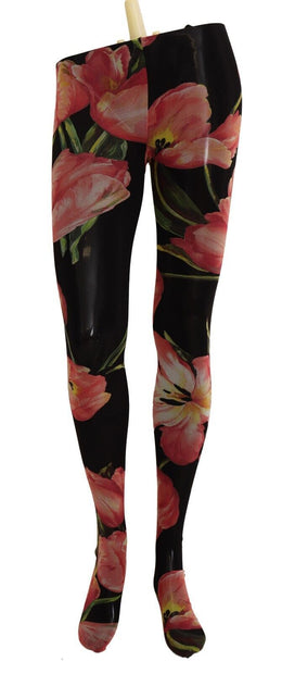 Dolce & Gabbana Black Floral Print Nylon Tights Stockings