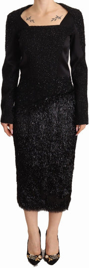 Masha Ma Black Studs Embellished Long Sleeves Sheath Midi Dress