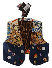 Dolce & Gabbana Multicolor Embellished Waist Coat Cotton Top