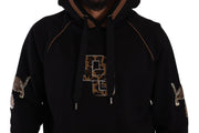 Dolce & Gabbana Black Brown Leopard Cotton Hooded Pullover Sweater