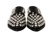 Dolce & Gabbana Black Leather Crystals Lace Up Formal Shoes